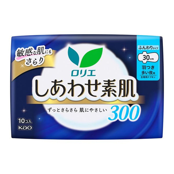 KAO Lauríer - Sanitary Napkins - Happy Bare Skin For Heavy Nights 30cm With Wings 10 Pieces