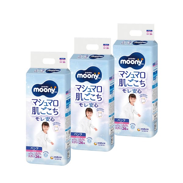 Unicharm Moony Man - Marshmallow Soft Leak Protection Nappy Pants for 13-28 kg - Size XXL - 26pcs - For Girl
