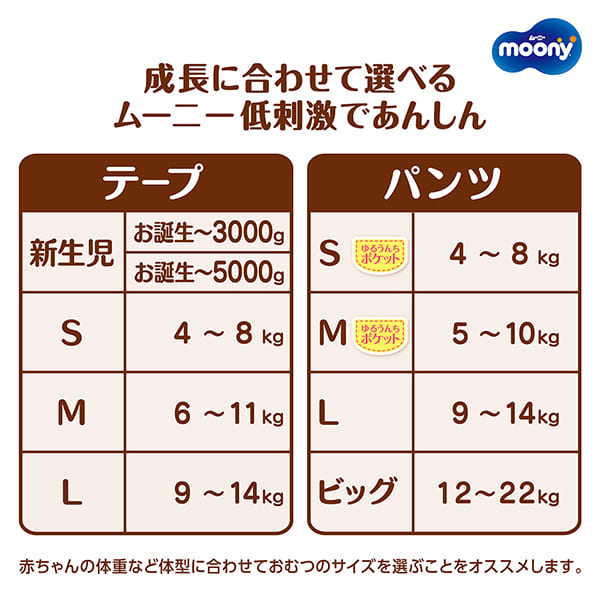 Unicharm Moony - Natural Moony Low Irritation & Gentle Care for Peace of Mind - Nappy Tape - Size S for 4 to 8kg - 54pcs