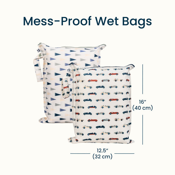 Tiny Twinkle - Waterproof Wet Dry Bags 2 Pack - Vintage Cars & Varsity Flags