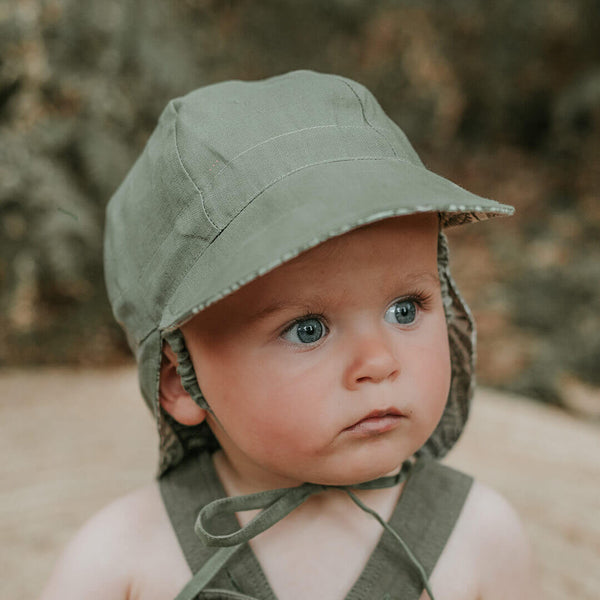 Bedhead Hats - 'Lounger' Baby Reversible Flap Sun Hat - Fern & Moss-Panda Kids and Baby