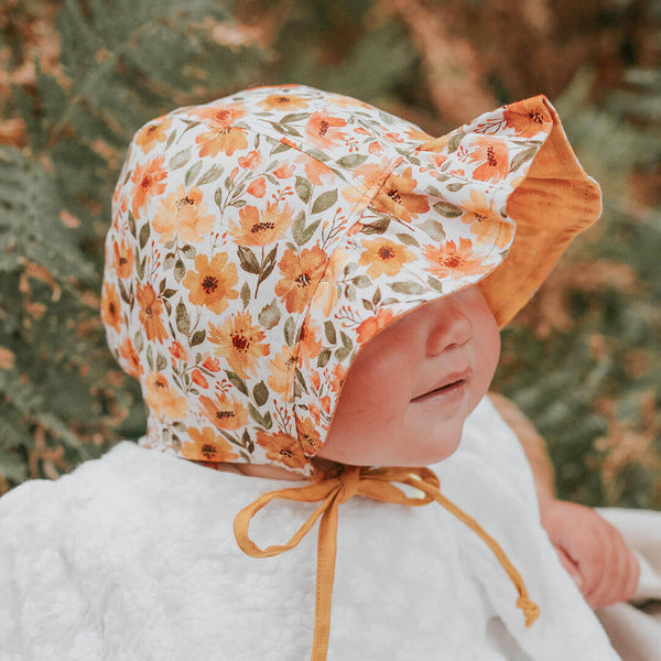 Bedhead Hats - 'Searcher' Reversible Ruffle Bonnet - Margaret & Maize-Panda Kids and Baby