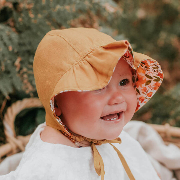 Bedhead Hats - 'Searcher' Reversible Ruffle Bonnet - Margaret & Maize-Panda Kids and Baby