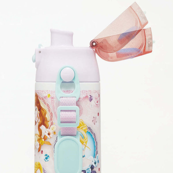 Skater - One Push Stainless Still Direct Drink Bottle with Mini Strap 580ml - Disney Princess-Panda Kids and Baby