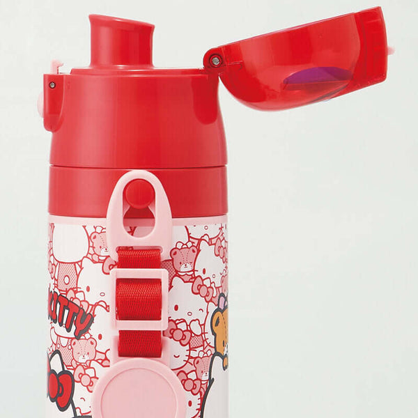 Skater - One Push Stainless Still Direct Drink Bottle with Mini Strap 470ml - Hello Kitty-Panda Kids and Baby