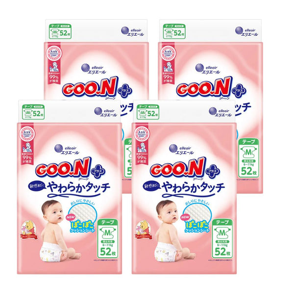 GOO.N Plus - Soft Touch for Sensitive Skin - Nappy Tape Size M for 6 to 11kg - 52 pcs