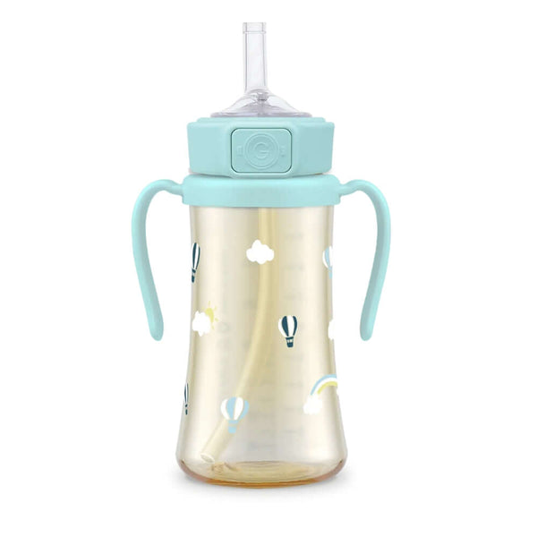 Grosmimi - PPSU Straw Cup With Steel Free One Touch Cap 300ml - Creamy Blue-Panda Kids and Baby