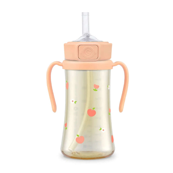Grosmimi - PPSU Straw Cup With Steel Free One Touch Cap 300ml - Rose Coral-Panda Kids and Baby