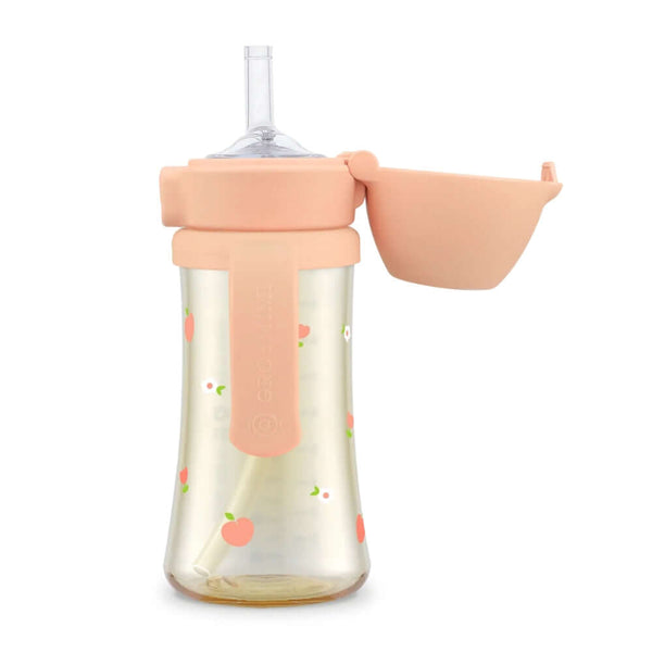 Grosmimi - PPSU Straw Cup With Steel Free One Touch Cap 300ml - Rose Coral-Panda Kids and Baby