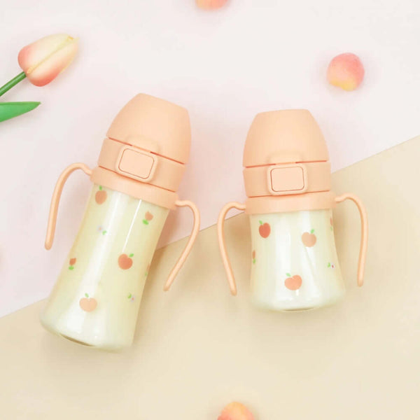 Grosmimi - PPSU Straw Cup With Steel Free One Touch Cap 300ml - Rose Coral-Panda Kids and Baby