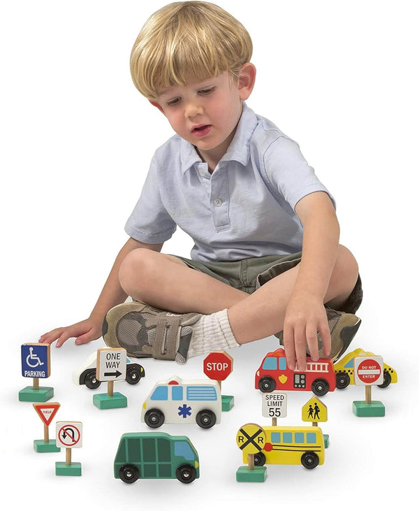 Melissa & Doug - Wooden Traffic Signs and Vehicles-Panda Kids and Baby