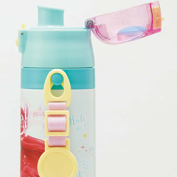 Skater - One Push Stainless Still Direct Drink Bottle with Mini Strap 470ml - The Little Mermaid Ariel-Panda Kids and Baby