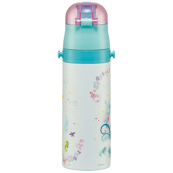 Skater - One Push Stainless Still Direct Drink Bottle with Mini Strap 470ml - The Little Mermaid Ariel-Panda Kids and Baby