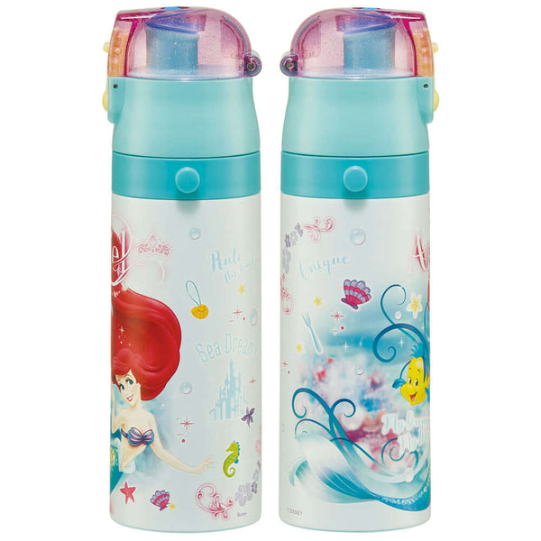 Skater - One Push Stainless Still Direct Drink Bottle with Mini Strap 470ml - The Little Mermaid Ariel-Panda Kids and Baby