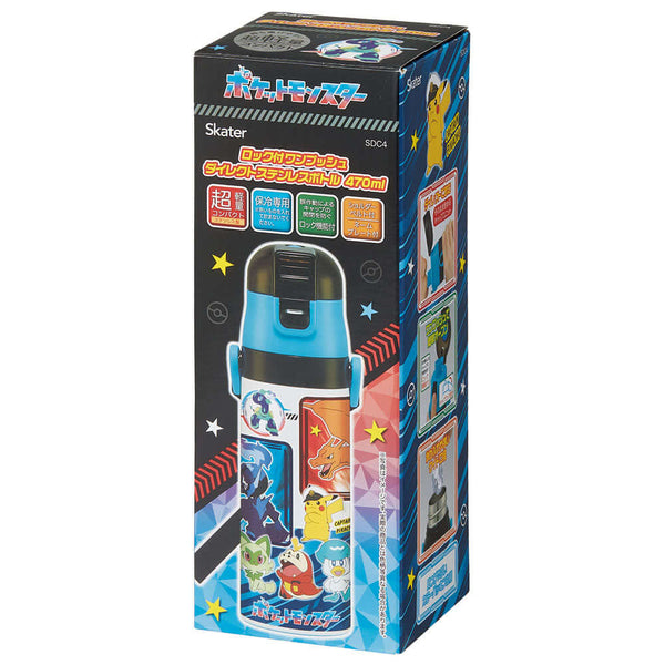 Skater - One Push Stainless Still Direct Drink Bottle with Mini Strap 470ml - Pokemon-Panda Kids and Baby