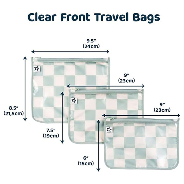 Tiny Twinkle - Clear Travel Bags - 3 Pack Sets - Sage Checkers-Panda Kids and Baby