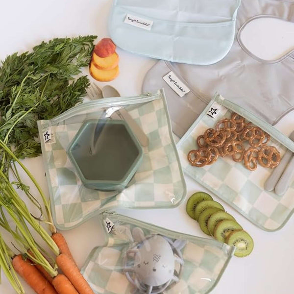 Tiny Twinkle - Clear Travel Bags - 3 Pack Sets - Sage Checkers-Panda Kids and Baby