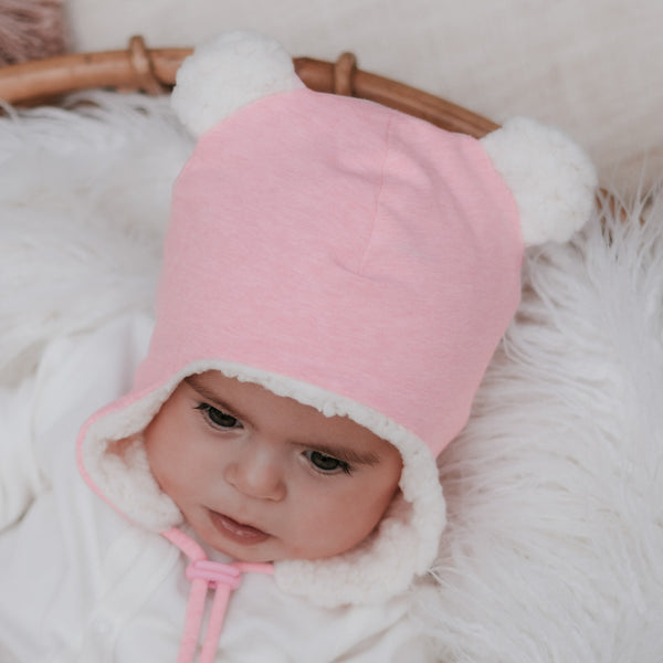 Bedhead Hat - Teddy Fleecy Beanie - Baby Pink Marle-Panda Kids and Baby