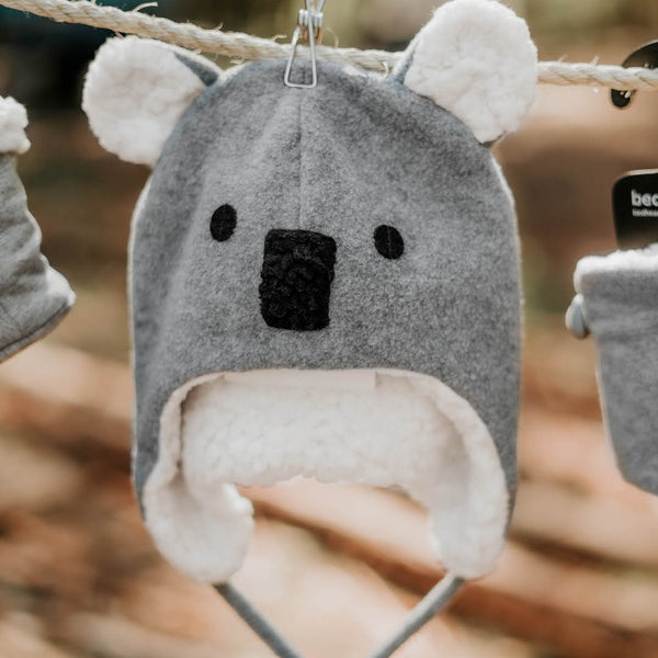 Bedhead Hat - Koala Fleecy Beanie - Grey Marle-Panda Kids and Baby