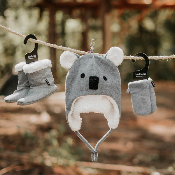 Bedhead Hat - Koala Fleecy Beanie - Grey Marle-Panda Kids and Baby