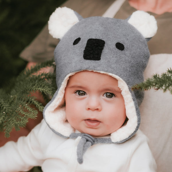 Bedhead Hat - Koala Fleecy Beanie - Grey Marle-Panda Kids and Baby