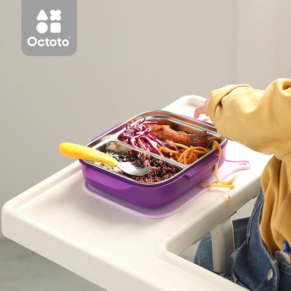 Octoto - Kids Stainless Steel 2 Compartments Divided Plate Dining Set Plus-Panda Kids and Baby