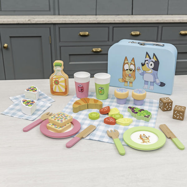 Bluey - Wooden Picnic Set-Panda Kids and Baby