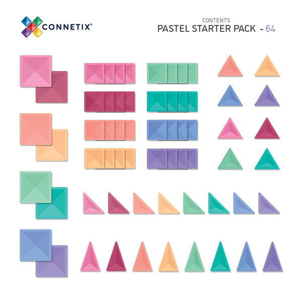 Connetix Tiles - Pastel Starter Pack 64 pc-Panda Kids and Baby