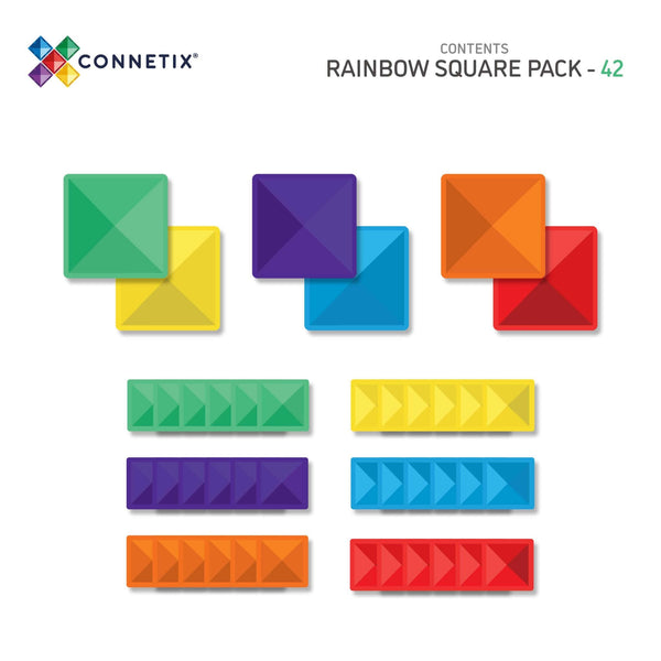 Connetix Tiles - Rainbow Square Pack 42 pc-Panda Kids and Baby