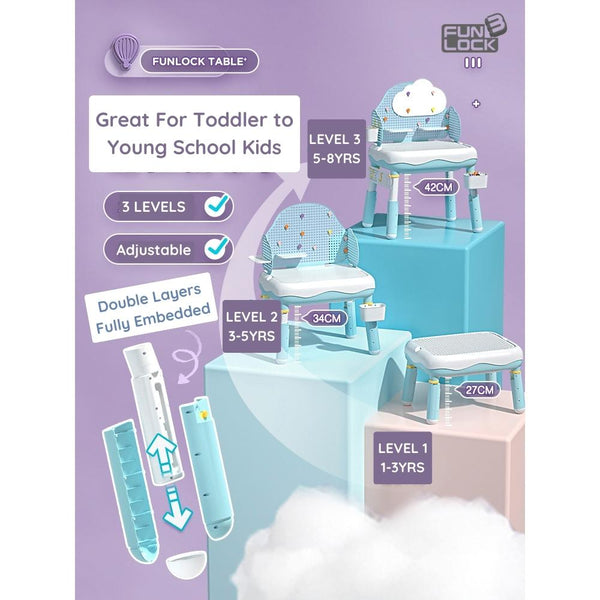 FUNLOCK Kids Adjustable Learning Table & Chair Set-Panda Kids and Baby