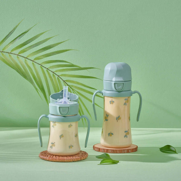 Grosmimi - PPSU Olive Weighted Straw Cup 300ml - Pistachio-Panda Kids and Baby