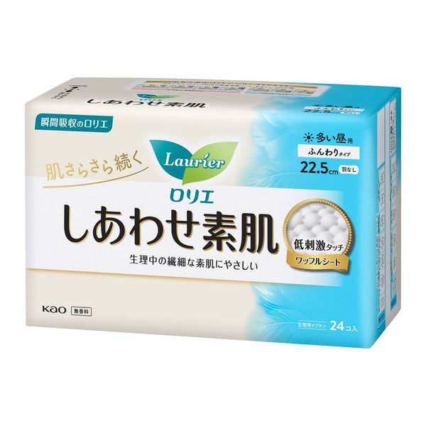 KAO Lauríer - Sanitary Napkins - Happy Bare Skin For Daytime 22.5cm No Wings 24 Pieces-Panda Kids and Baby