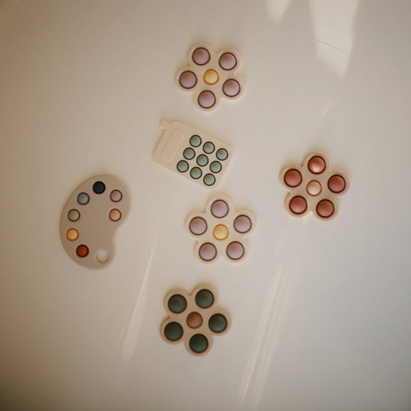 Mushie - Flower Press Teething Toy - Rose/Blush/Shifting Sand-Panda Kids and Baby