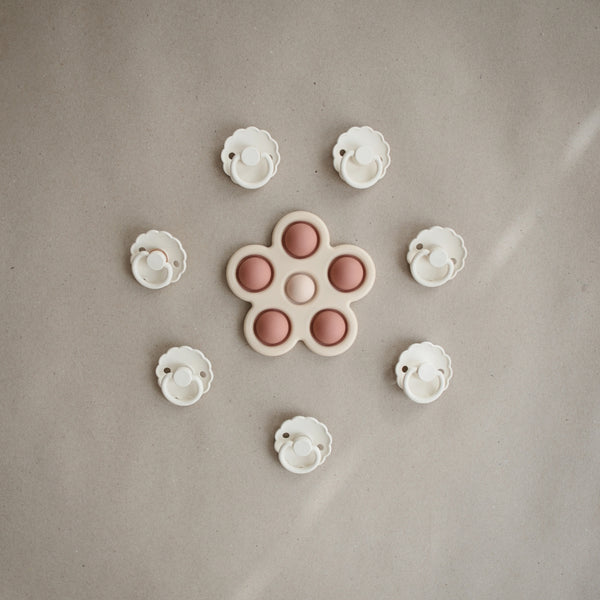 Mushie - Flower Press Teething Toy - Rose/Blush/Shifting Sand-Panda Kids and Baby