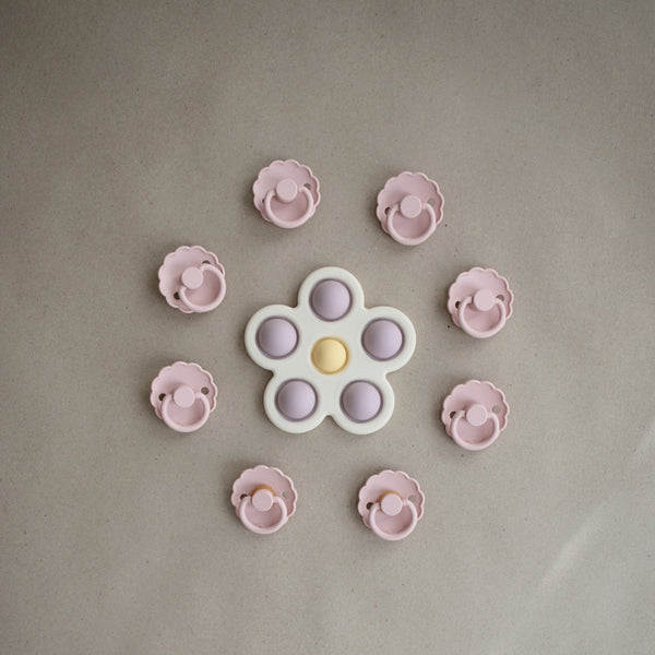 Mushie - Flower Press Teething Toy - Soft Lilac/Pale Daffodil/Ivory-Panda Kids and Baby