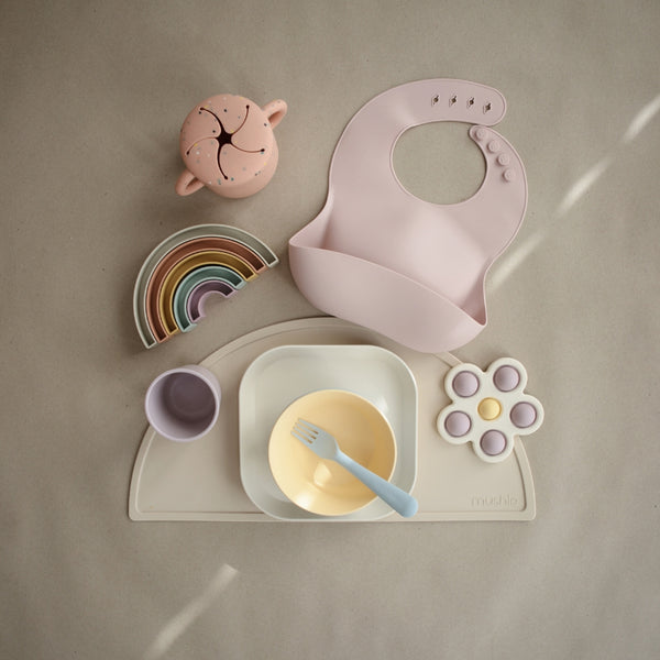 Mushie - Flower Press Teething Toy - Soft Lilac/Pale Daffodil/Ivory-Panda Kids and Baby