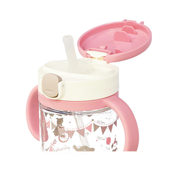 Richell - Aqulea AQ Clear Straw Bottle Mug 320ml - Pink Circus Show-Panda Kids and Baby