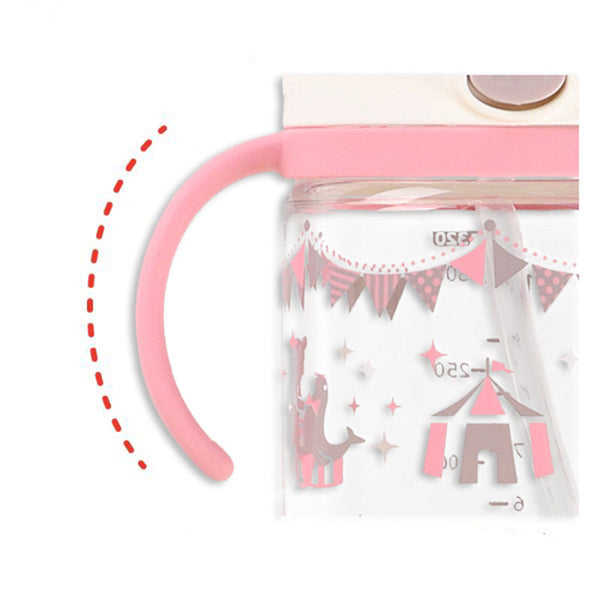 Richell - Aqulea AQ Clear Straw Bottle Mug 320ml - Pink Circus Show-Panda Kids and Baby