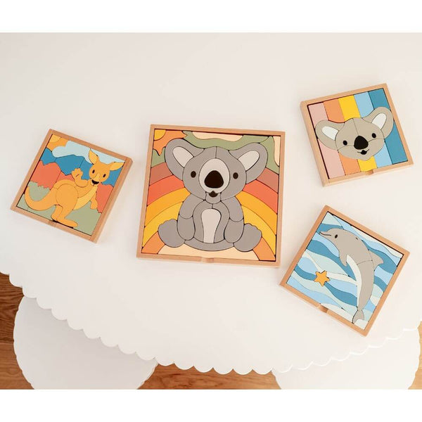 STELLAVAN & PAPA - Coen the Kangaroo 3 in 1 Kids Wooden Block Puzzle-Panda Kids and Baby