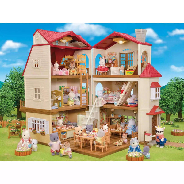 Sylvanian Families - Red Roof Country Home with Secret Attic-Panda Kids and Baby