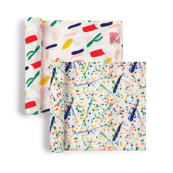 Tiny Twinkle - Kaffle™ Swaddle Blanket 2 Pack - Matisse & Pollock Set-Panda Kids and Baby