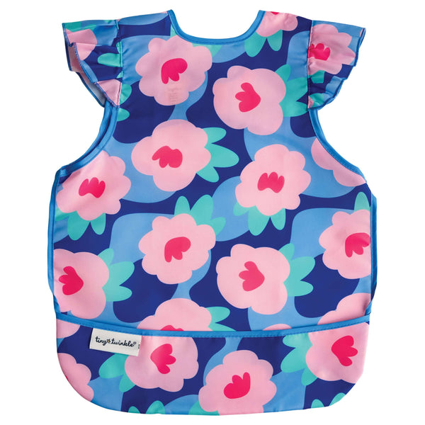 Tiny Twinkle - Mess - Proof Apron Bib - Blue Floral-Panda Kids and Baby