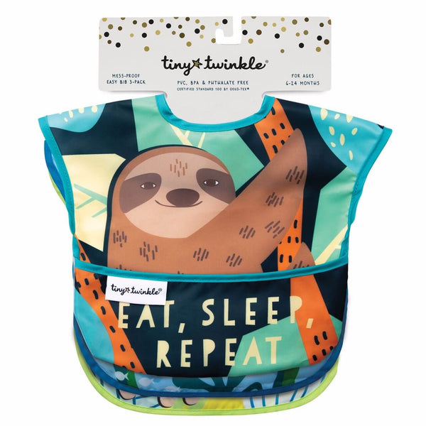 Tiny Twinkle - Mess - Proof Easy Bib 3 Pack - Llama, Sloth, & Shark Set-Panda Kids and Baby