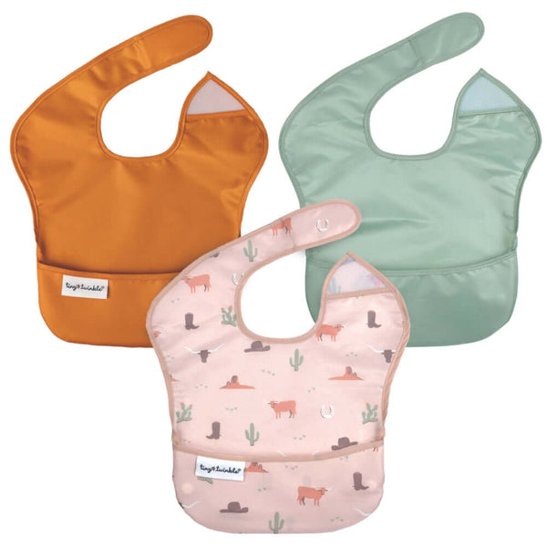 Tiny Twinkle - Mess - Proof Easy Bib 3 pack - Cowboy, Cinnamon, Sage-Panda Kids and Baby