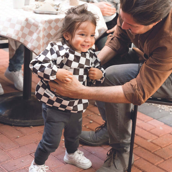 Tiny Twinkle - Mess - Proof Full Sleeve Bib - Black Checkers-Panda Kids and Baby