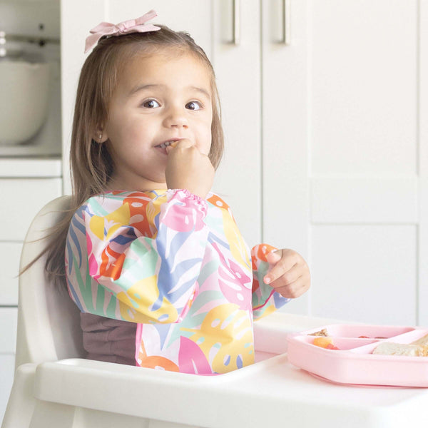 Tiny Twinkle - Mess - Proof Full Sleeve Bib - Pink Palm-Panda Kids and Baby