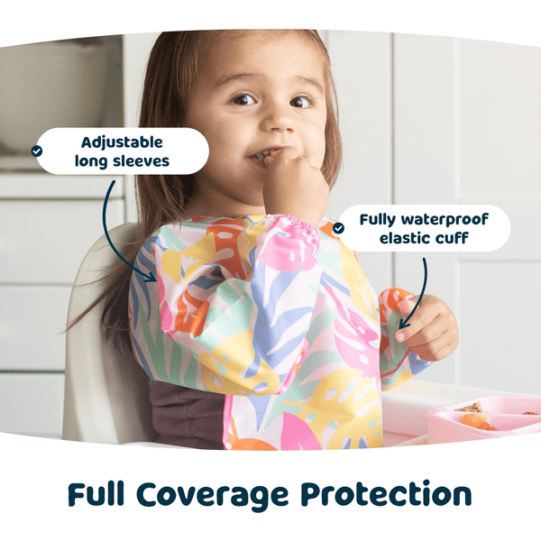 Tiny Twinkle - Mess - Proof Full Sleeve Bib - Pink Palm-Panda Kids and Baby