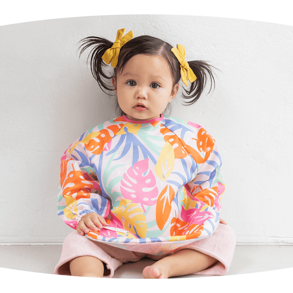 Tiny Twinkle - Mess - Proof Full Sleeve Bib - Pink Palm-Panda Kids and Baby