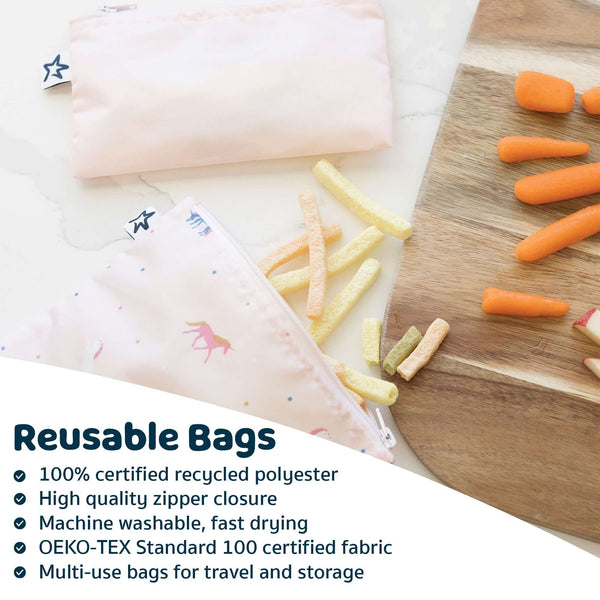 Tiny Twinkle - Mess-Proof Snack Bag 5 Pack - Pink & Beige Checkers-Panda Kids and Baby