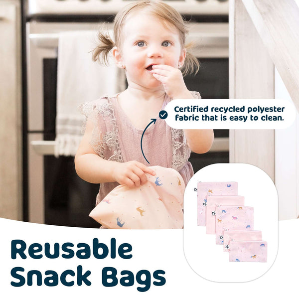 Tiny Twinkle - Mess-Proof Snack Bag 5 Pack - Pink & Beige Checkers-Panda Kids and Baby